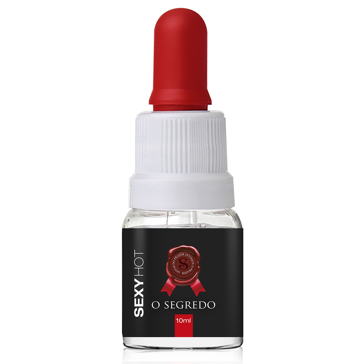 Gel Feminino O Segredo Gotas do Prazer, frasco com bico aplicador vermelho