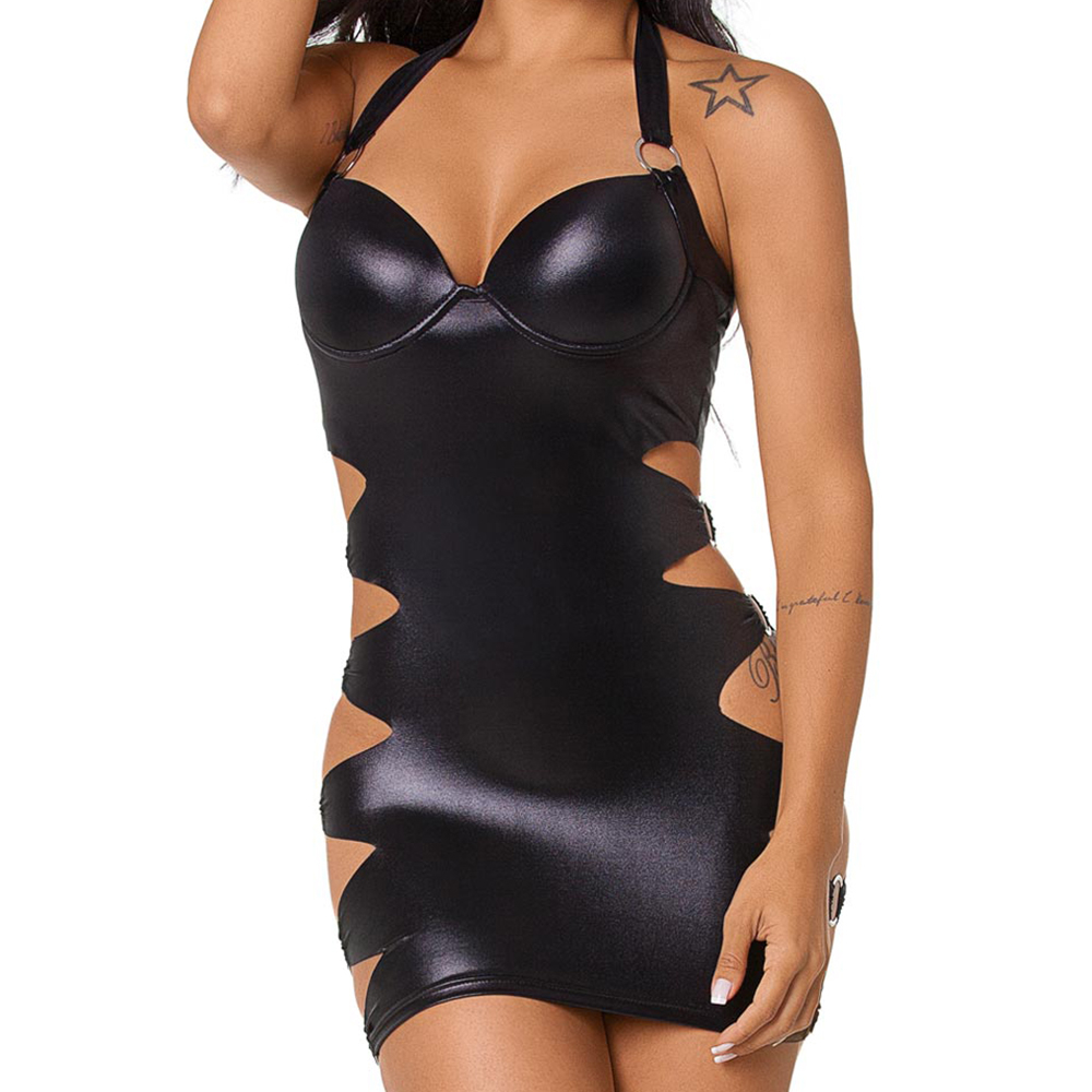 Vestido Sensual Sexy em Cirr� com Bojo e Argolas nas Laterais Ousado Preto | Foto 05