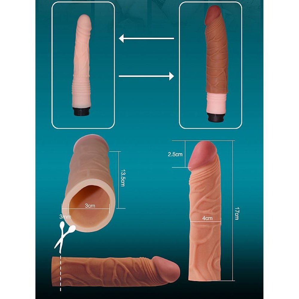 Capa Peniana em Cyberskin 17cm com Extensor de 2,5cm Bege | Foto 04