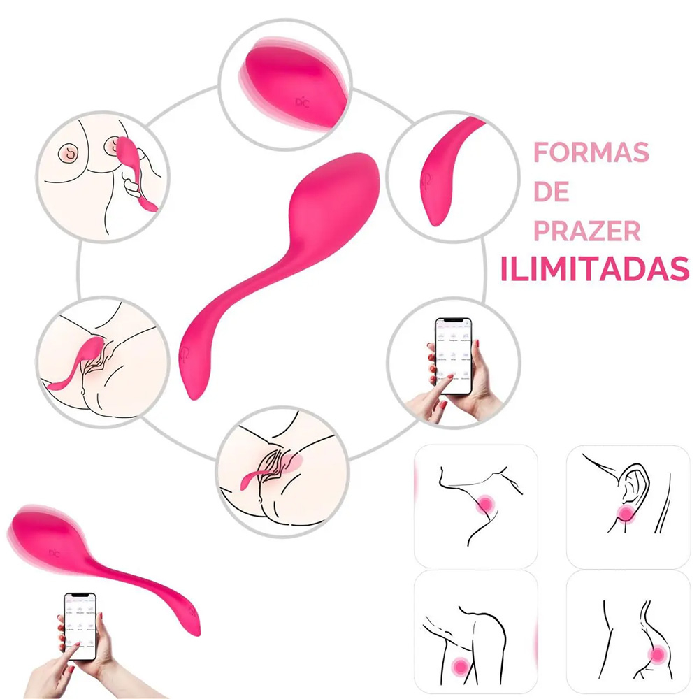 Vibrador para Casal Recarreg�vel em Silicone com 10 Vibra��es e Controle por APP Ruby Pink - formas de prazer ilimitadas