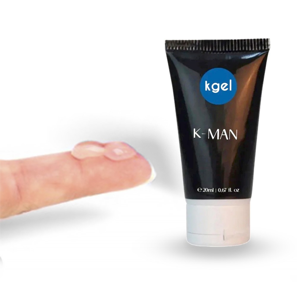 Gel Retardante e Intensificador de Ere��o K-Man 20ml com o gel na ponta do dedo