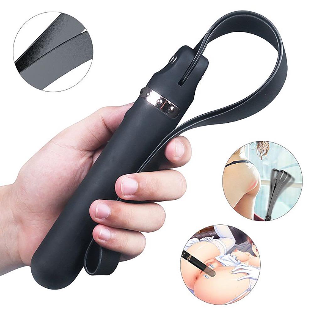 Vibrador Masculino em Silicone Recarreg�vel com 9 Vibra��es e Chibata Whoohoo Preto - Detalhe da chibata e ponta