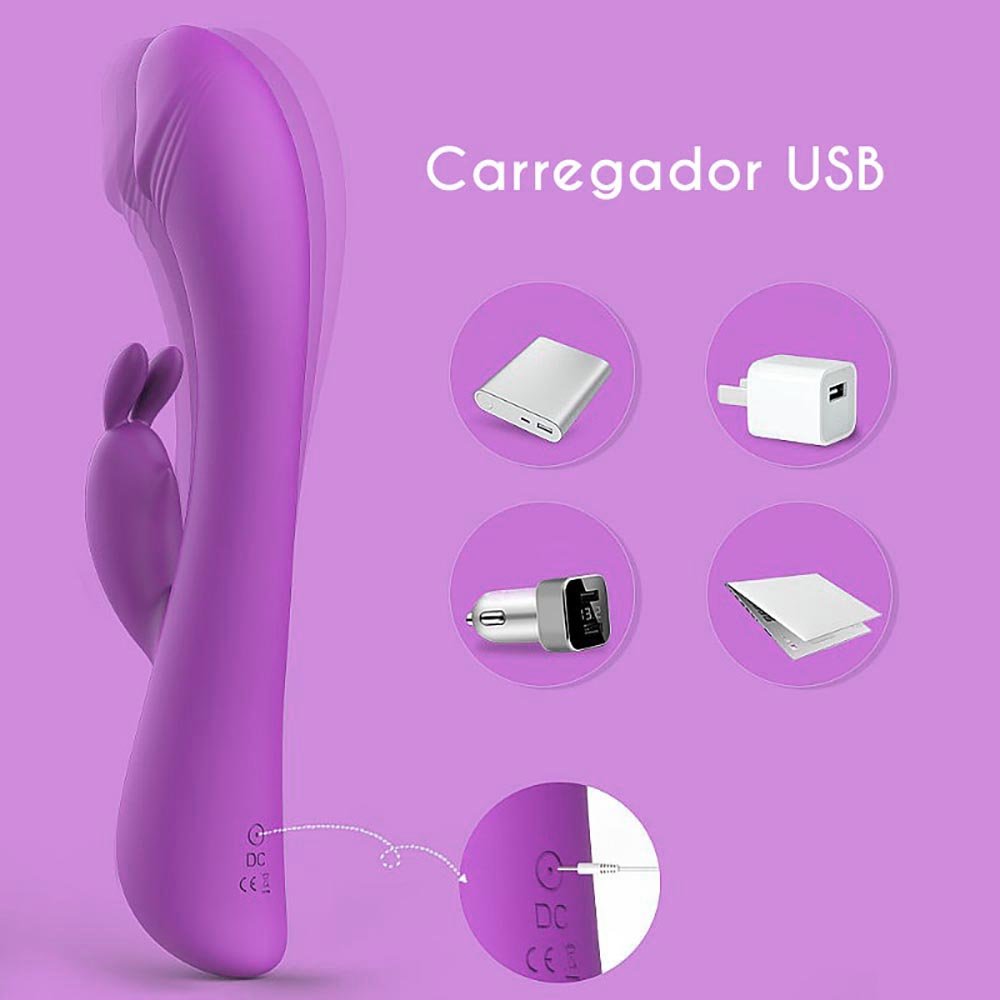 Vibrador Duplo em Silicone Recarreg�vel com 9 Vibra��es Baby Bunny Roxo | Foto 04