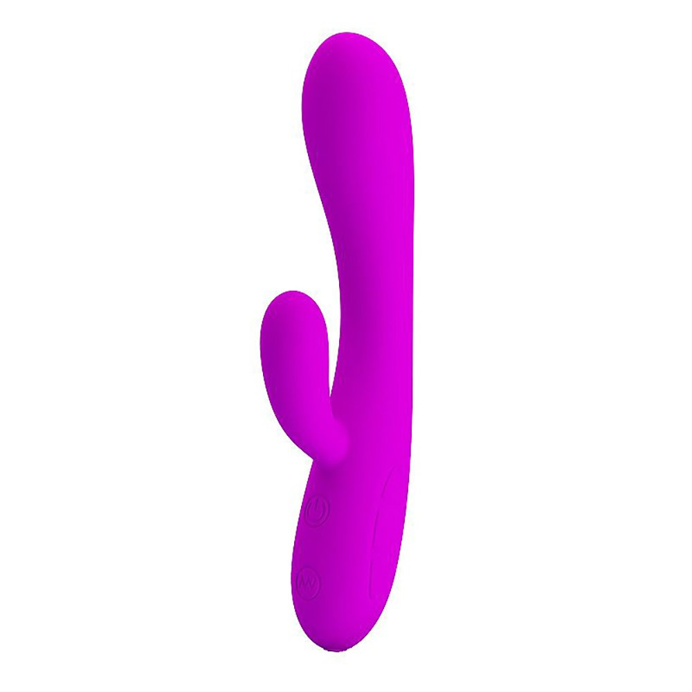 Vibrador Duplo Recarreg�vel em Silicone Victor Pink, vista lateral com detalhes dos bot�es de controle