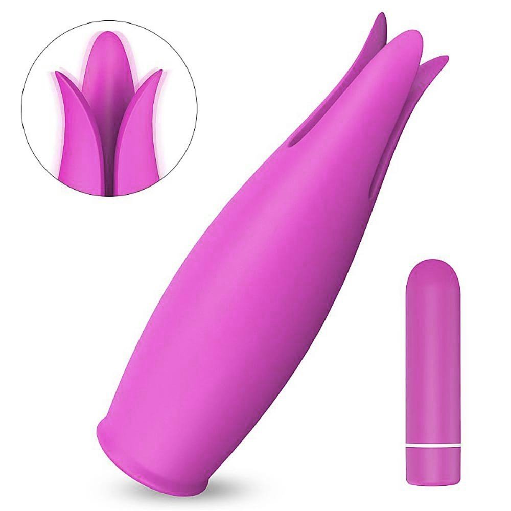 Vibrador Bullet em Silicone Recarreg�vel com 9 Vibra��es e Capa Massageadora Bud Pink, em vista superior, com a capa separada do bullet