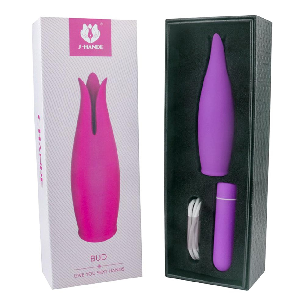 Vibrador Bullet em Silicone Recarreg�vel com 9 Vibra��es e Capa Massageadora Bud Roxo | Foto 05