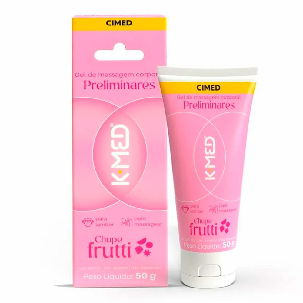 Gel para Sexo Oral Preliminares Chupe Frutti 50g, em destaque com a caixa do produto ao lado, mostrando o design e informa��es