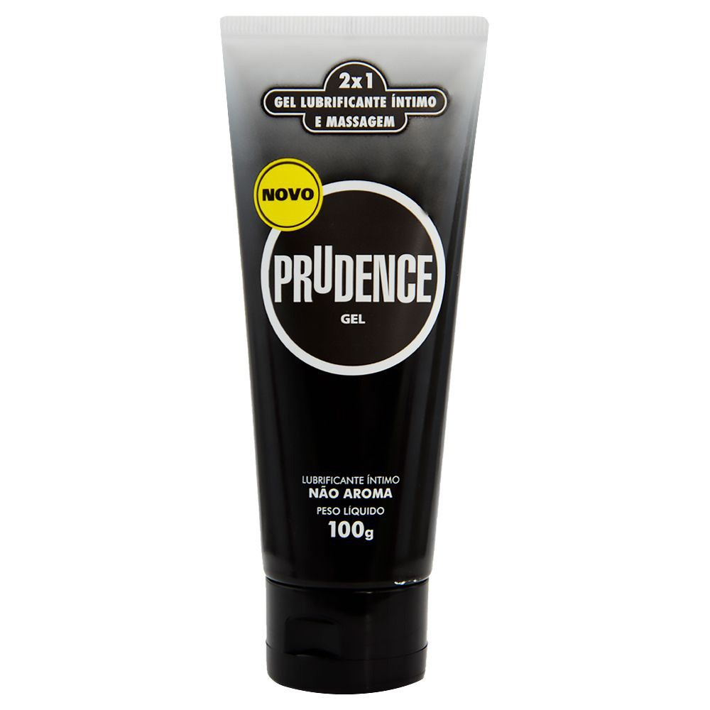 Lubrificante Prudence Gel Neutro 100g, embalagem preta e branca com selo 'NOVO'