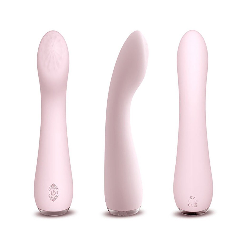 Vibrador Feminino em Silicone Lisa Rosa sendo segurado pela m�o, mostrando sua inclina��o e a textura do silicone