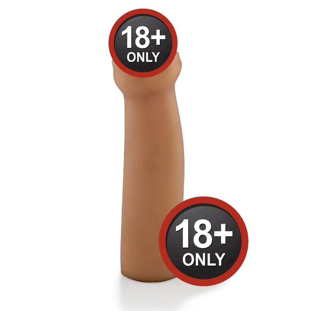 P�nis Gigante e Grosso Flex�vel com Escroto Fimose 28 x 7cm Bege - Vista lateral do dildo com escroto e prep�cio