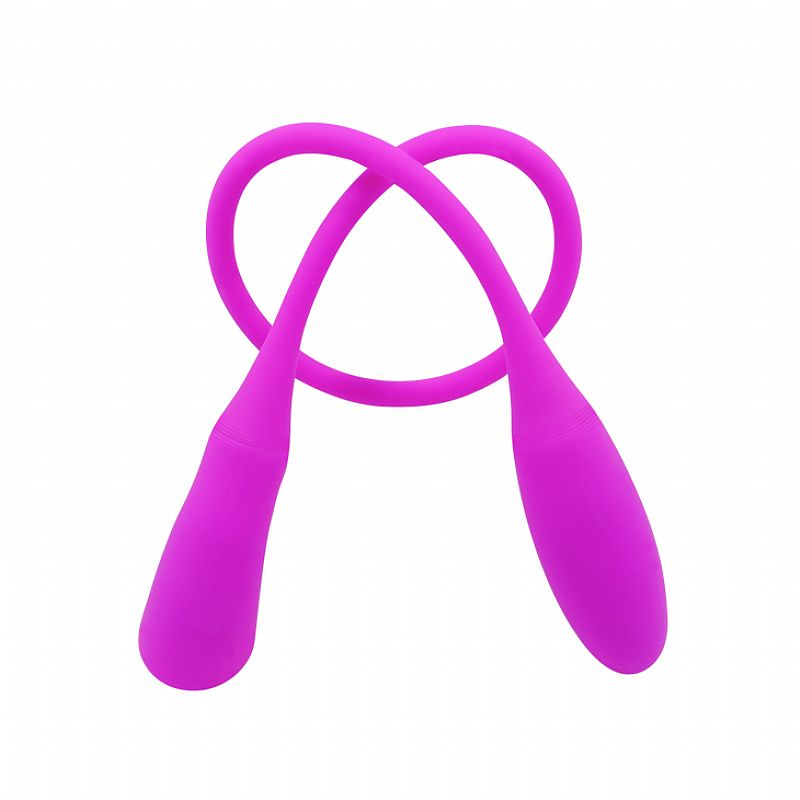 Vibrador para Casal Snaky Vibe Pink em formato de la�o visto de cima, evidenciando seu design flex�vel e dois vibradores nas extremidades.