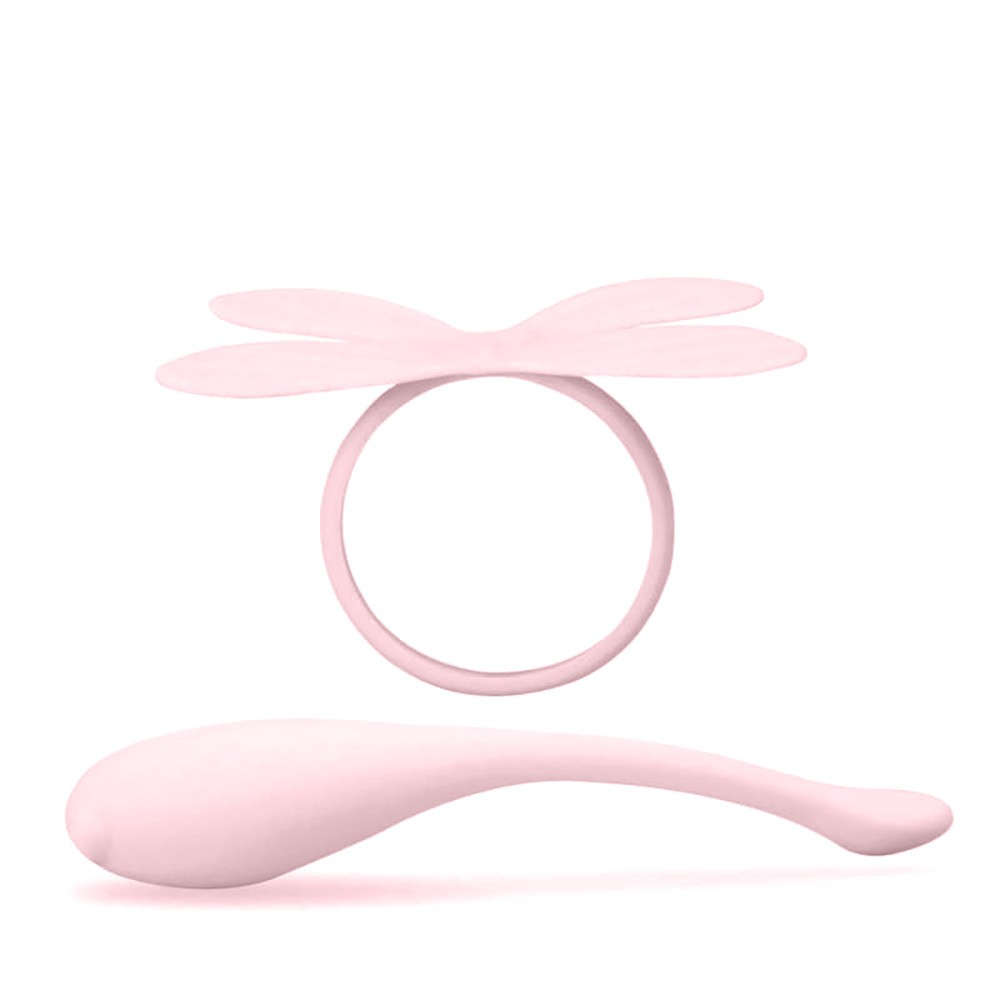 Vibrador Bullet Lib�lula Rosa, detalhe do vibrador e anel que simula asas de lib�lula