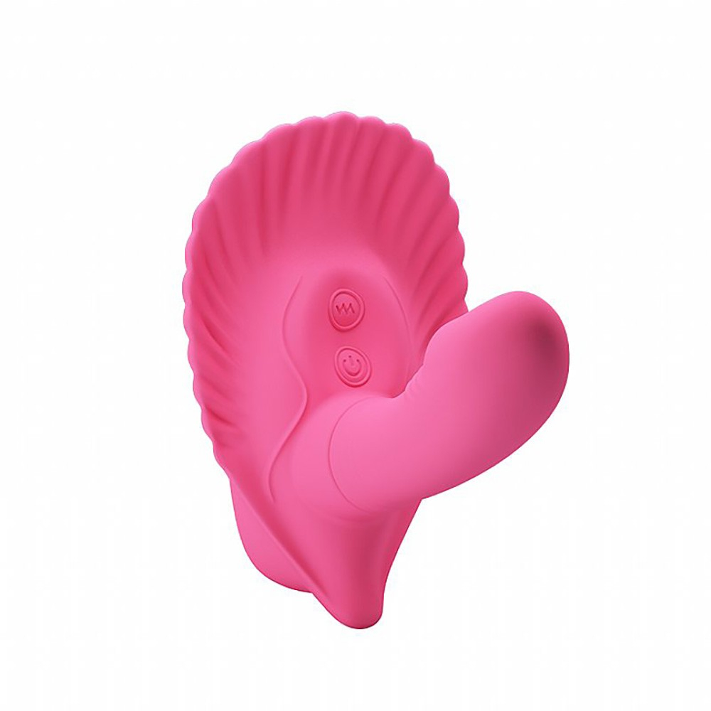 Vibrador para casal Fancy Clamshell Pink em silicone de 12 vibra��es com controle por aplicativo