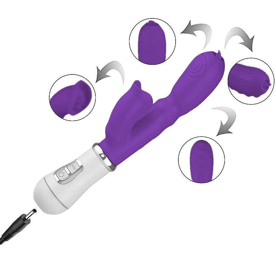 Vibrador Duplo Recarreg�vel em ABS com L�ngua Estimuladora 12 Vibra��es Roxo | Foto 04