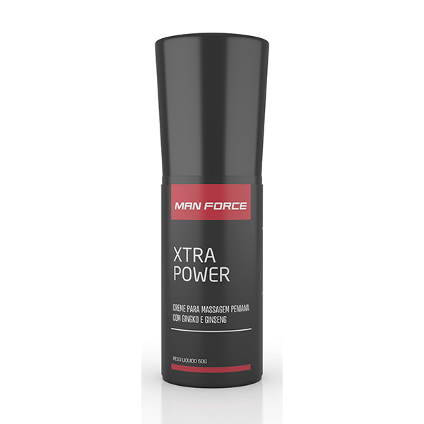 Lo��o para Masturba��o XTRA Power Man Force em frasco preto com detalhes em vermelho, vista frontal