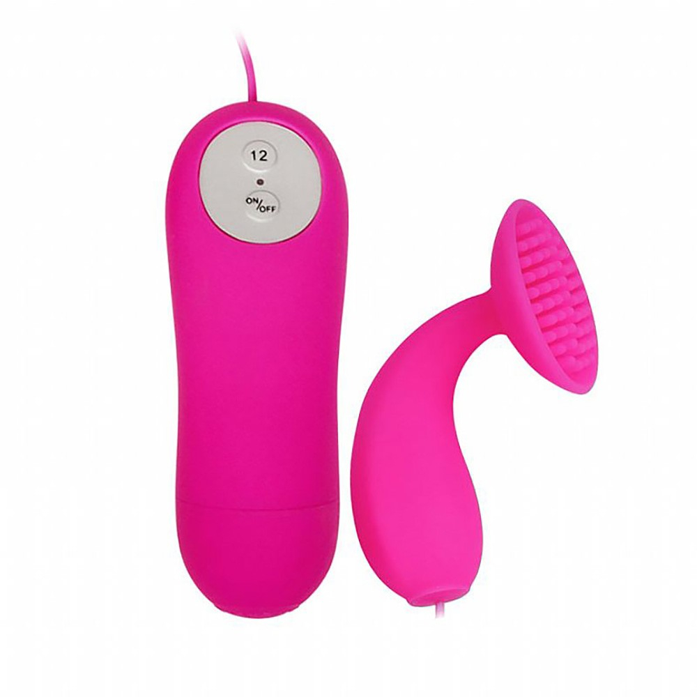 Vibrador para Clit�ris em Silicone Cerdas Massageadoras 12 Vibra��es Controle com Fio Brady Pink em vista frontal, mostrando vibrador principal e controle com fio