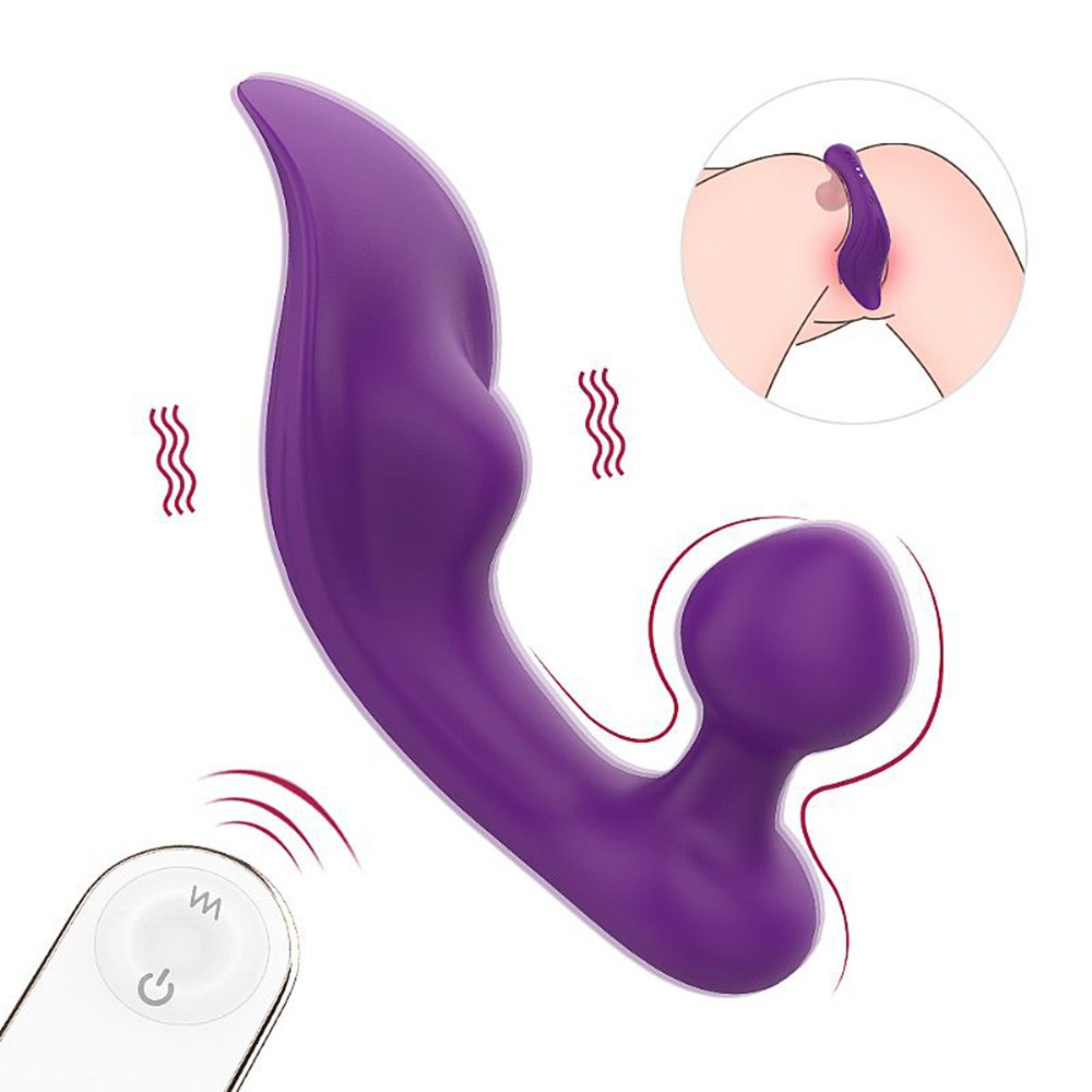 Vibrador para Clit�ris em Silicone Recarreg�vel Chomper-RCT Roxo com controle sem fio, em uso simulado para estimula��o clitoriana externa