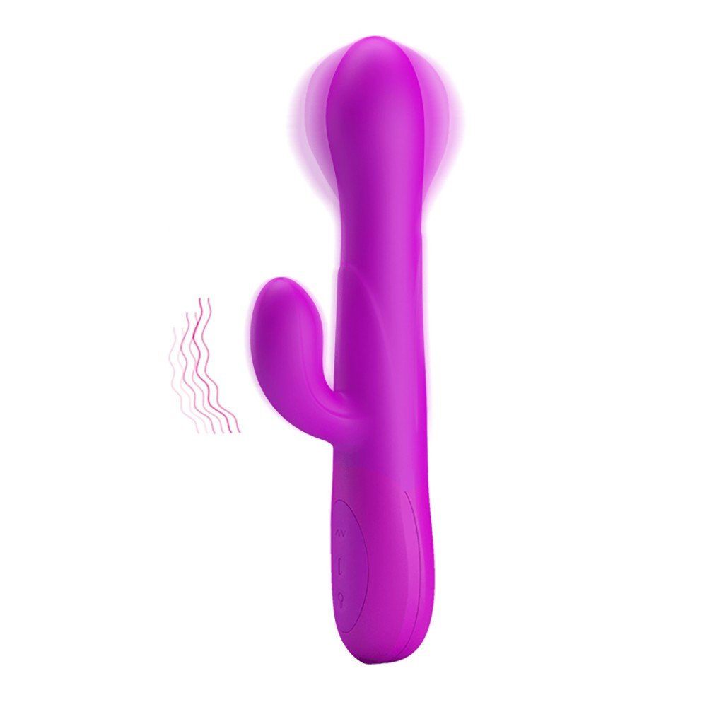 Vibrador Duplo em Silicone Recarreg�vel 7 Vibra��es e Infl�vel na Ponta Douglas Pink em movimento de vibra��o.