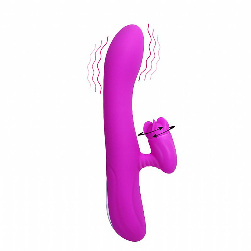 Vibrador duplo recarreg�vel Buck Pink com estimulador rotacional em a��o