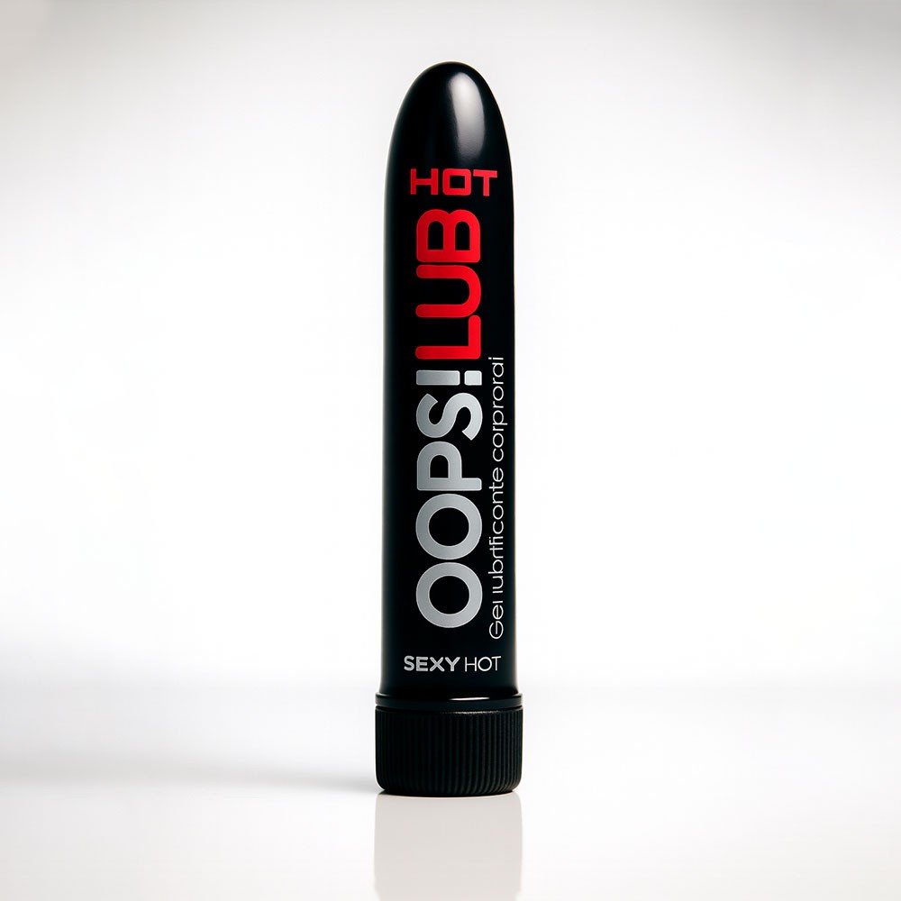 Gel Lubrificante Oops! Hot em fundo branco, destacando a praticidade da embalagem.