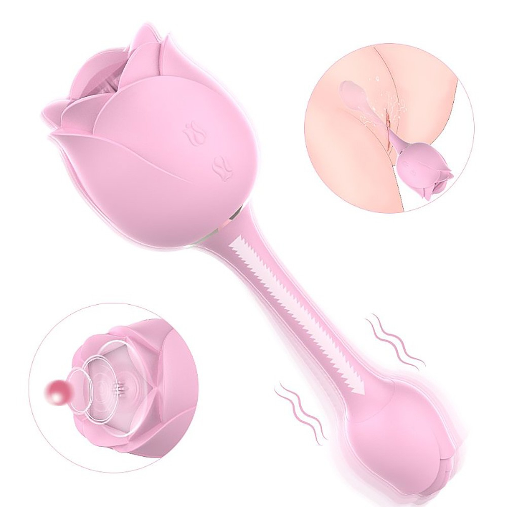 Vibrador Discreto em Silicone Recarreg�vel Immortal Flower 3 Rosa em vista lateral, com detalhes da haste fina e flor