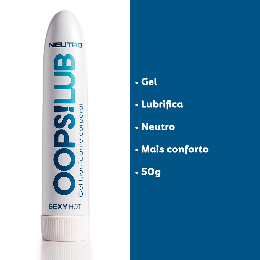 Gel Lubrificante Oops! Lub Neutro - Embalagem e principais caracteristicas, incluindo peso liquido.