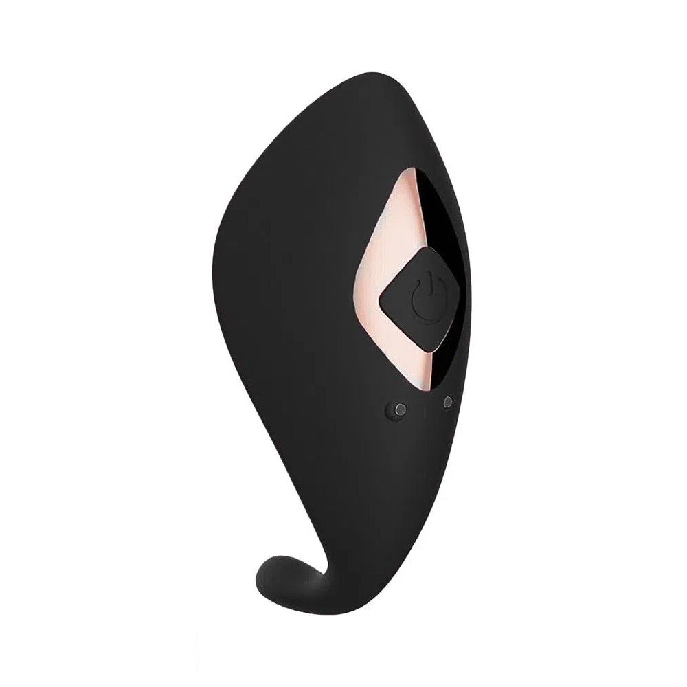Vibrador para Clit�ris em Silicone Recarreg�vel 7 Modos de Vibra��o Preto em perfil, destacando suas curvas e material de silicone macio.