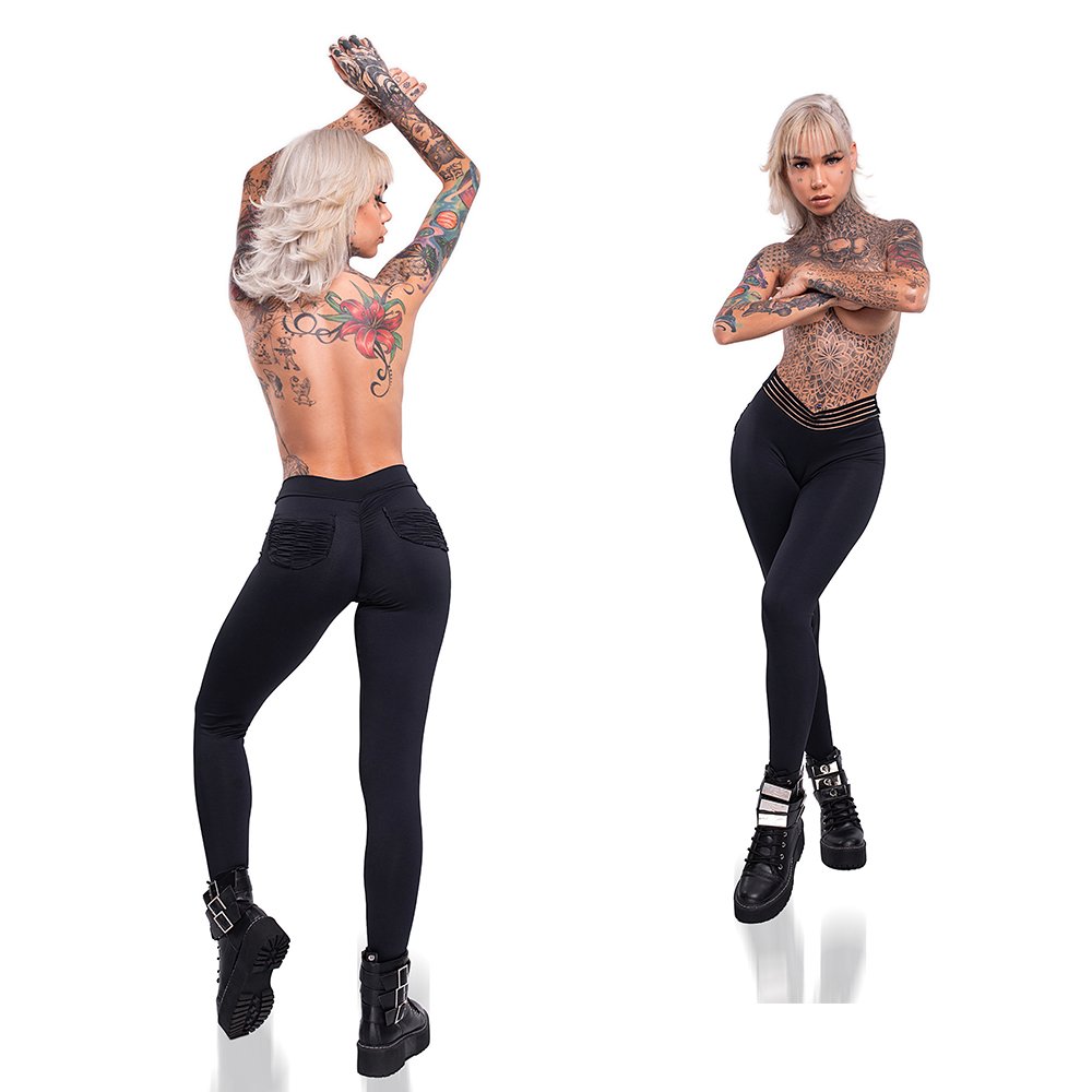 Cal�a Sensual Sexy em Suplex Poliamida Levanta Bumbum com Bolso Atr�s e C�s de El�stico Preto - Vista traseira