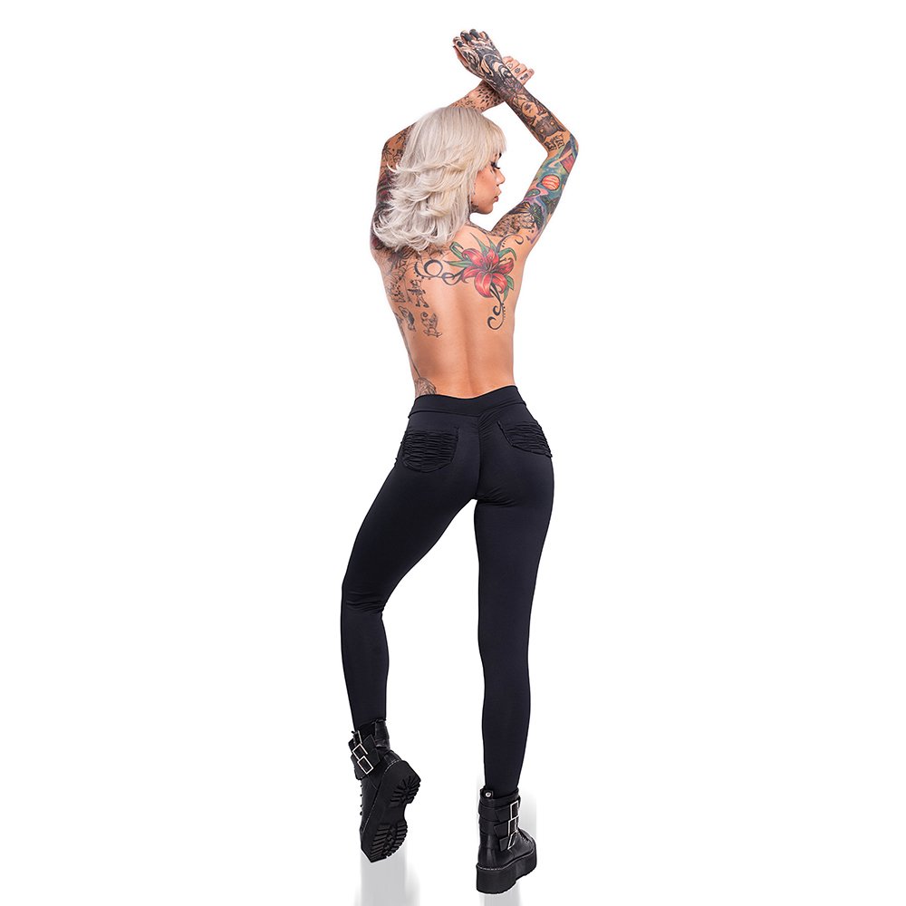 Cal�a Sensual Sexy em Suplex Poliamida Levanta Bumbum com Bolso Atr�s e C�s de El�stico Preto - Detalhe do c�s e bolsos