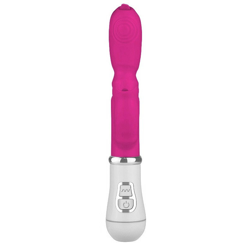 Vibrador Duplo Recarreg�vel em ABS com L�ngua Estimuladora 12 Vibra��es Pink vista frontal com detalhes vibrat�rios