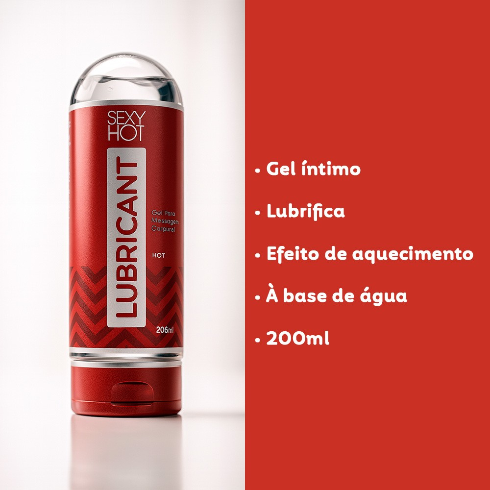 Lubrificante Hot Lubricant 200ml, exibindo r�tulo com efeito de aquecimento e base de �gua
