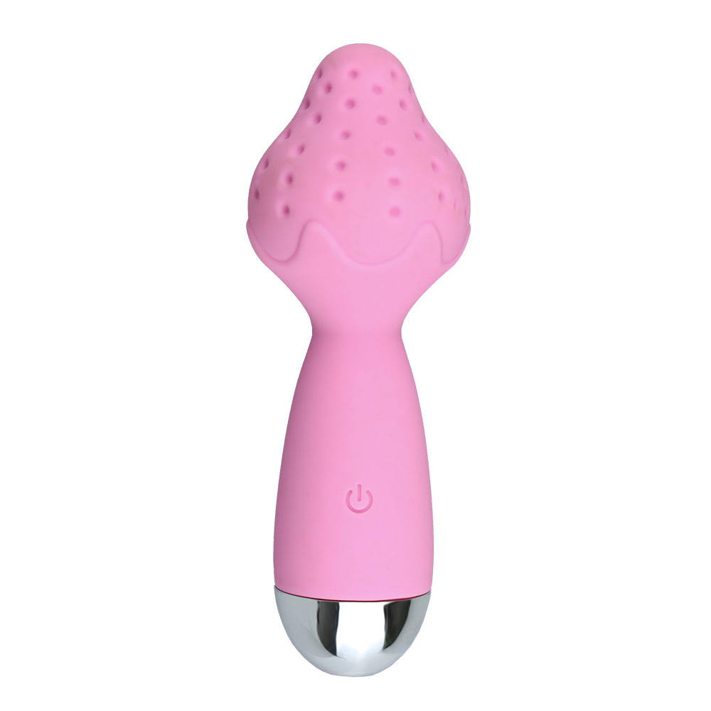 Massageador Er�tico em Silicone com 10 Vibra��es Formato Morango Rosa vista de frente