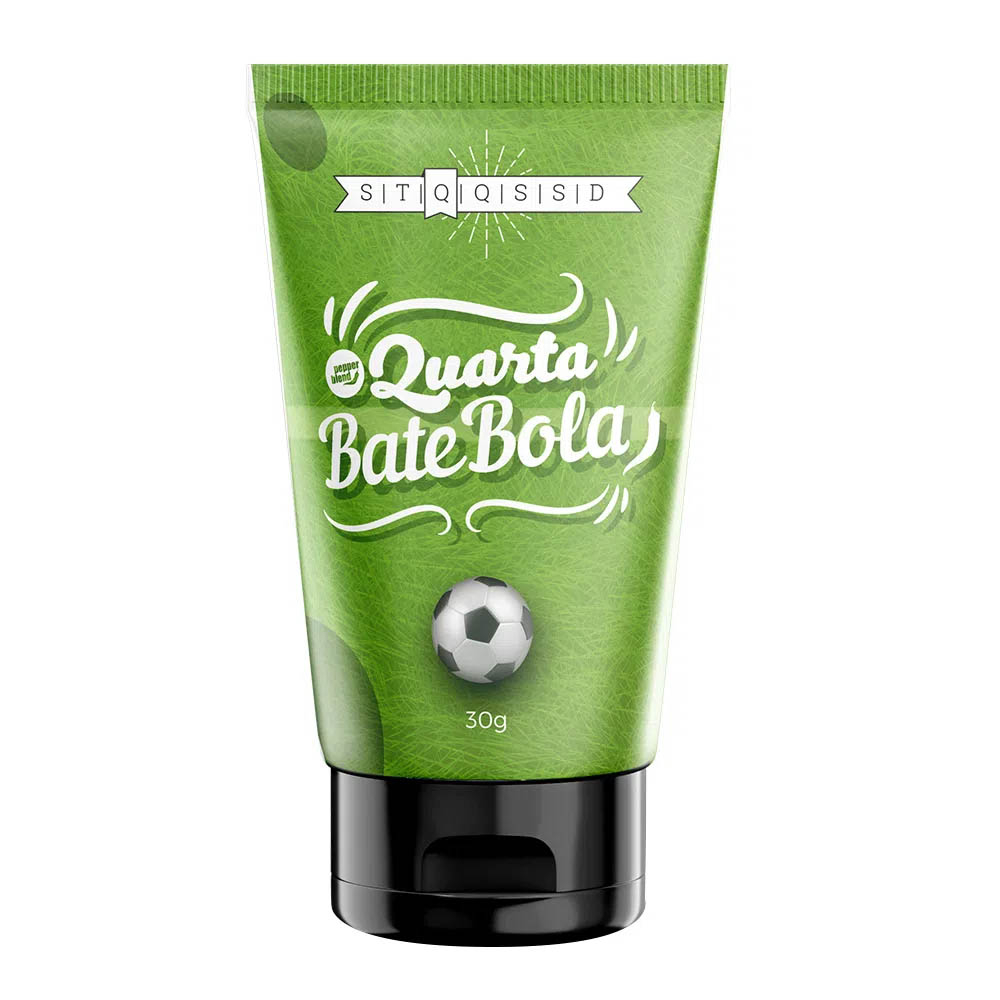 Gel para Sexo Oral Comest�vel Quarta-Bate-Bola Sabor Caipirinha 30g em sua embalagem verde vibrante com bola de futebol