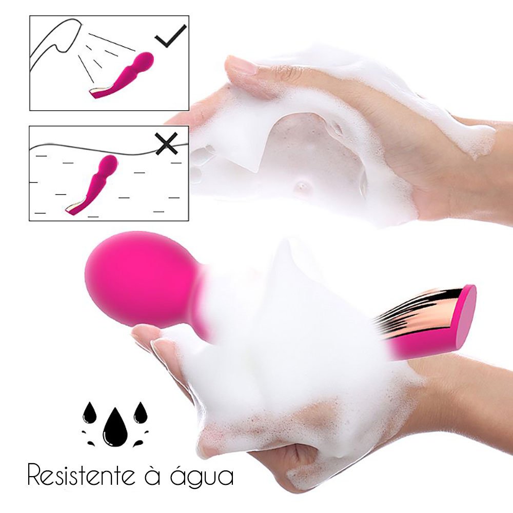 Massageador Wand Varinha M�gica com 7 Vibra��es em Silicone Recarreg�vel Pink | Foto 04