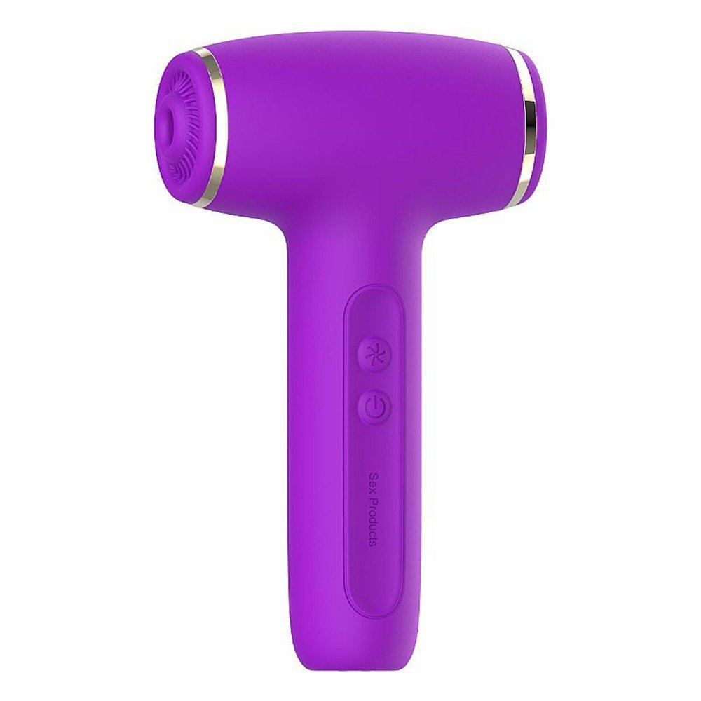 Vibrador para Clit�ris Dirce Roxo, vista lateral com foco nos bot�es de comando e na entrada de estimula��o