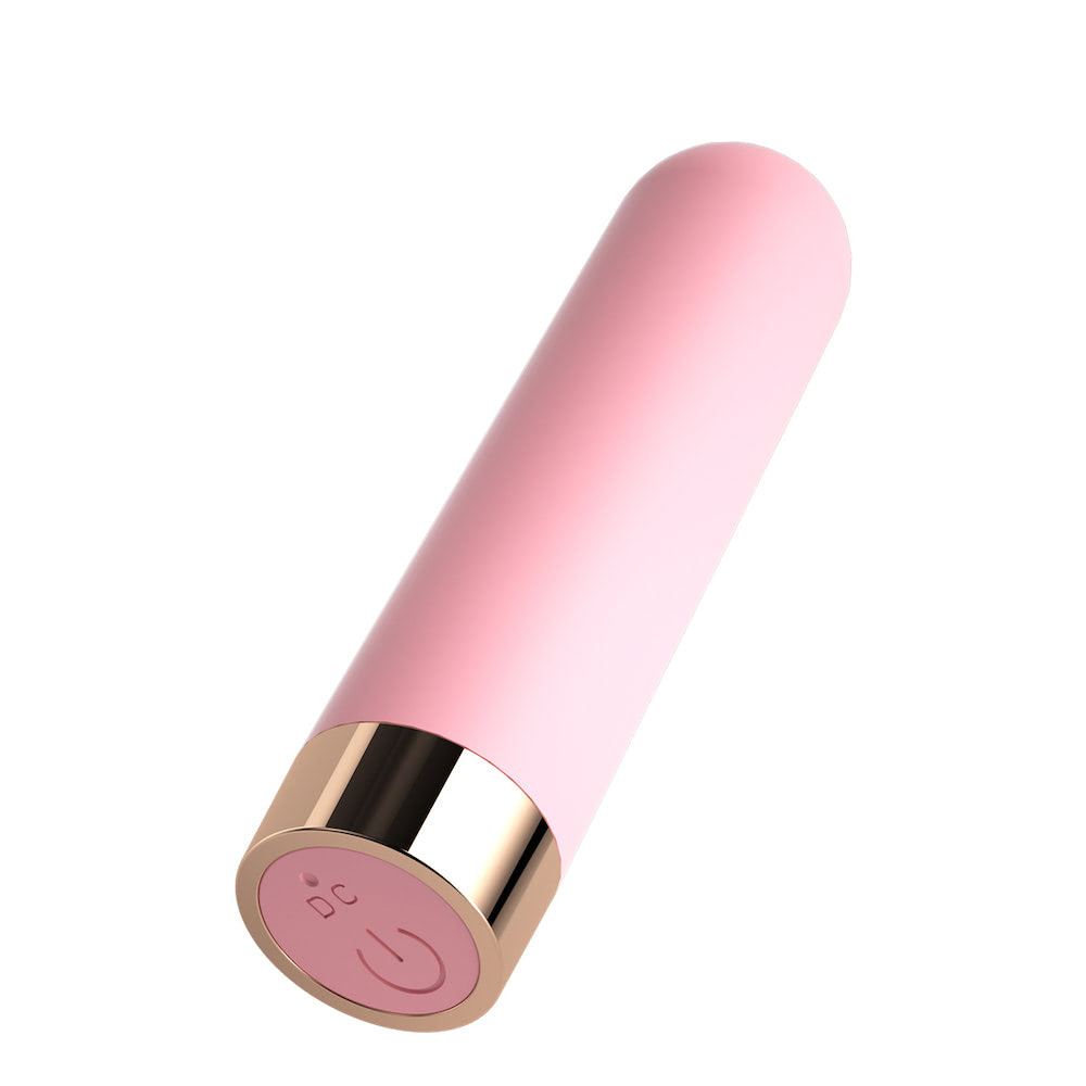 Vibrador Bullet Recarreg�vel Molly Rosa - Parte inferior com porta de carregamento e bot�o de energia
