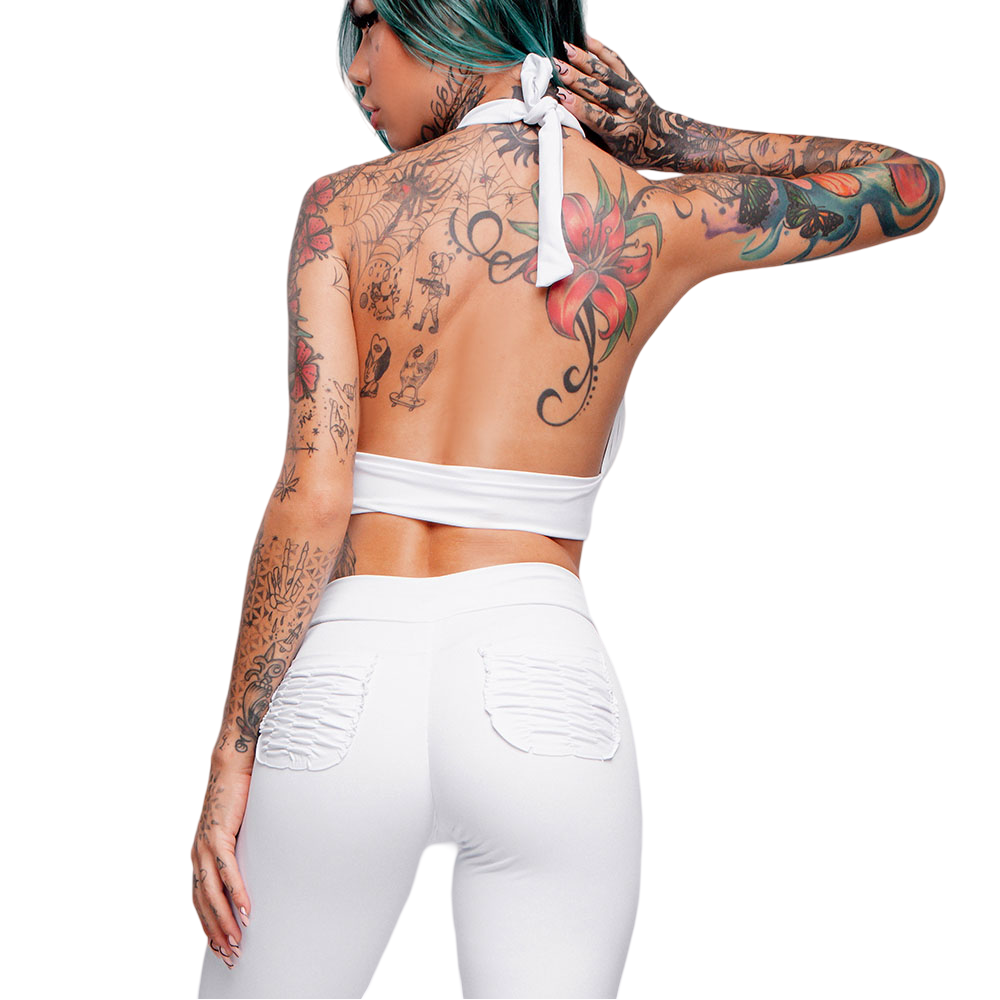 Conjunto Sensual Sexy em Suplex Poliamida com Cal�a Levanta Bumbum e Cropped Frente �nica Branco | Foto 04