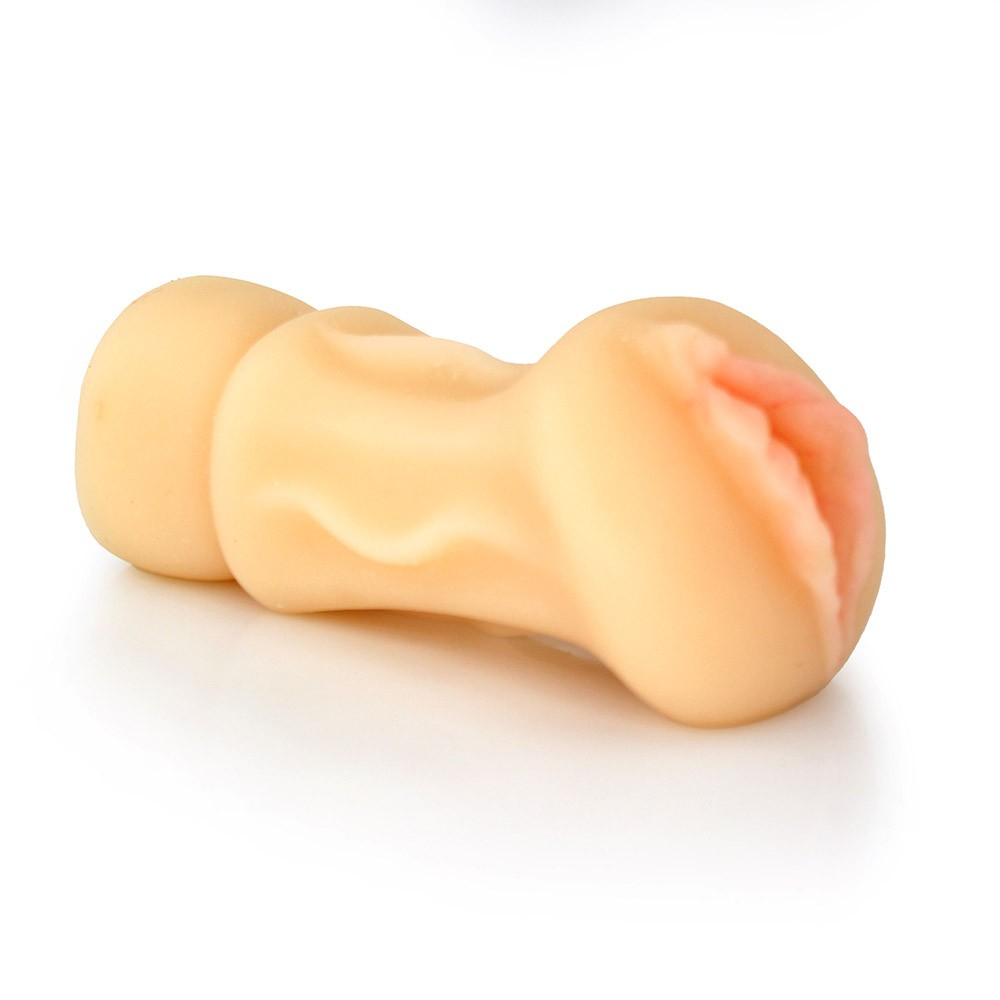 Masturbador Vagina em Ciberskin Super Girl Bege - Vista lateral da textura e flexibilidade do material