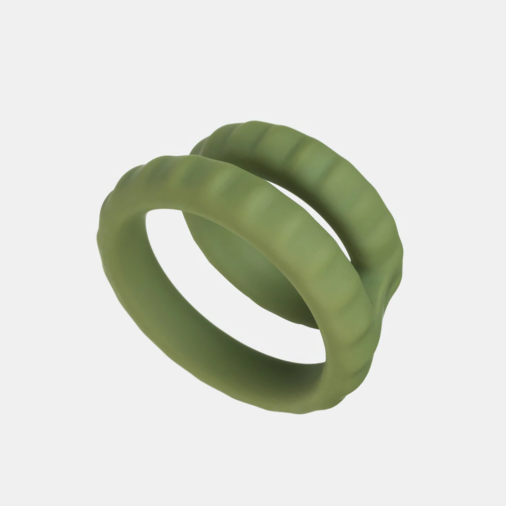 Anel Peniano e Escrotal Duo em Silicone Grosso para Ere��es Firmes e Prolongadas - Verde Militar em silicone verde militar com textura sutil em fundo cinza