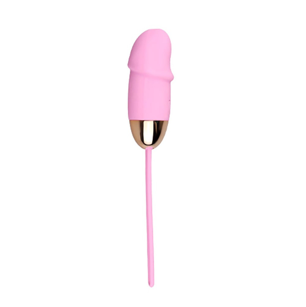 Vibrador Bullet Recarreg�vel em Silicone com 10 Vibra��es Controle sem Fio Formato P�nis Rosa em �ngulo que mostra o formato de p�nis do vibrador e o controle remoto