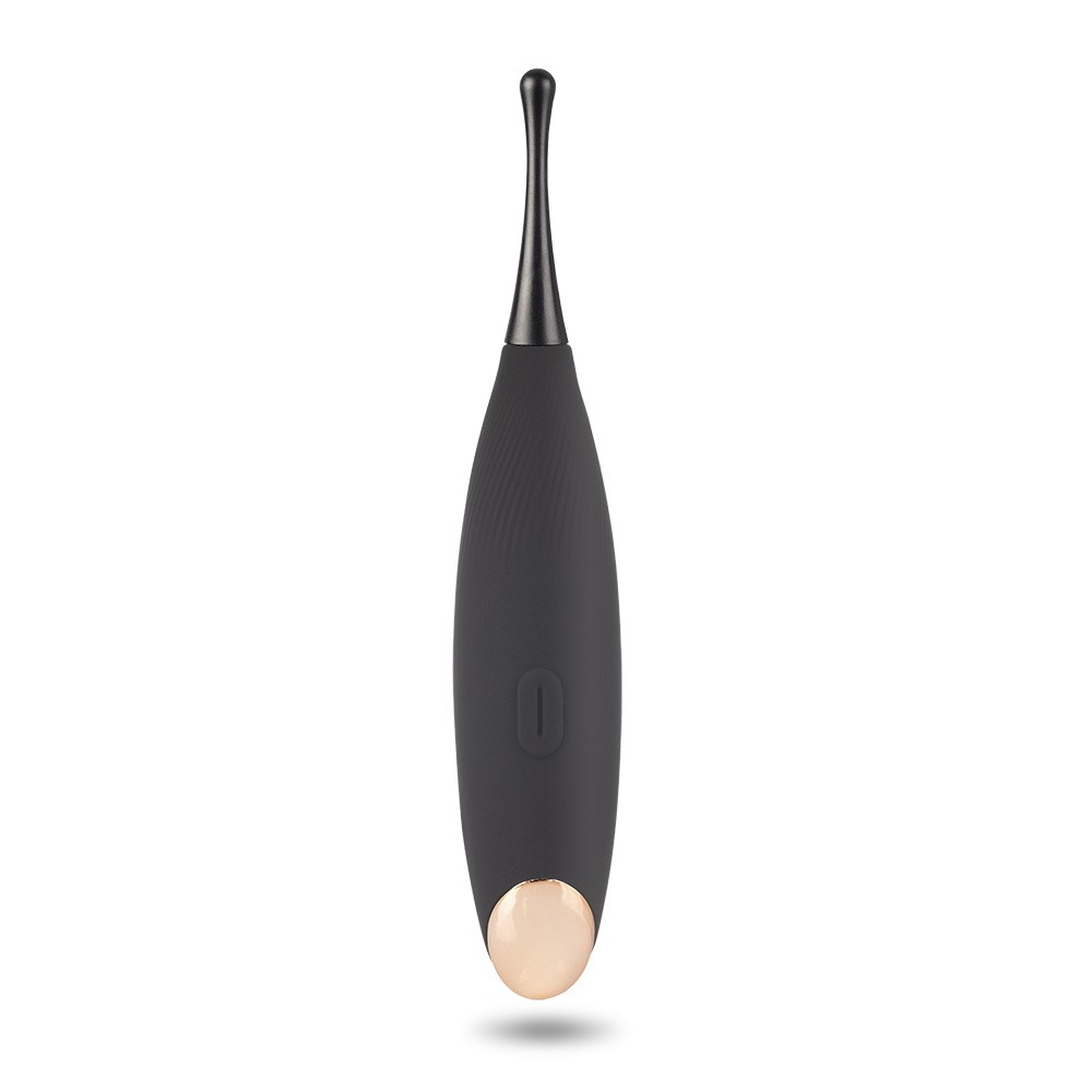 Vibrador para Clit�ris com Duas Ponteiras em Silicone Recarreg�vel Preto | Vista frontal do vibrador mostrando o design