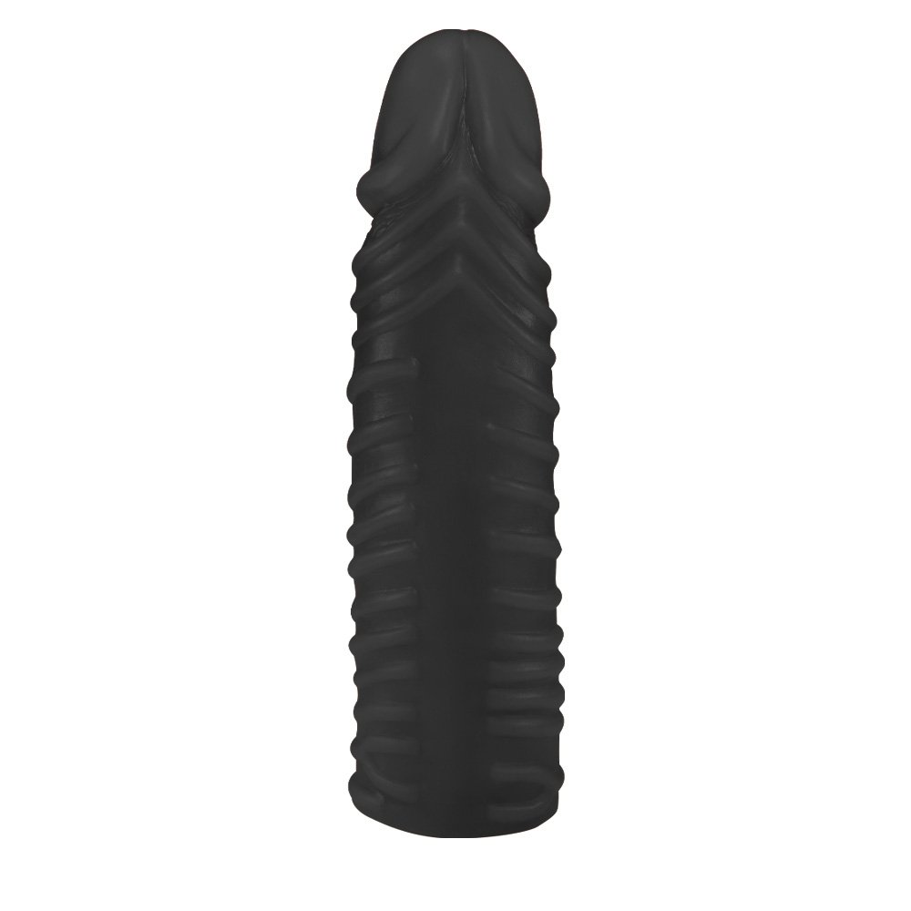 P�nis Torpedo preto em PVC flex�vel de 24x6cm, destacando a textura espiralada para estimula��o profunda
