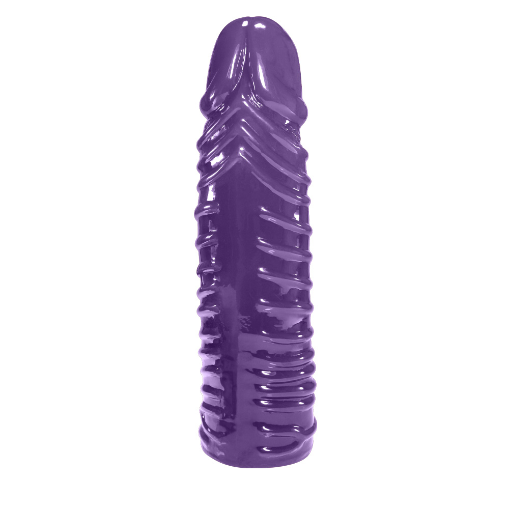 P�nis Torpedo em PVC Flex�vel At�xico, cor Roxa, detalhe do corpo texturizado em espiral