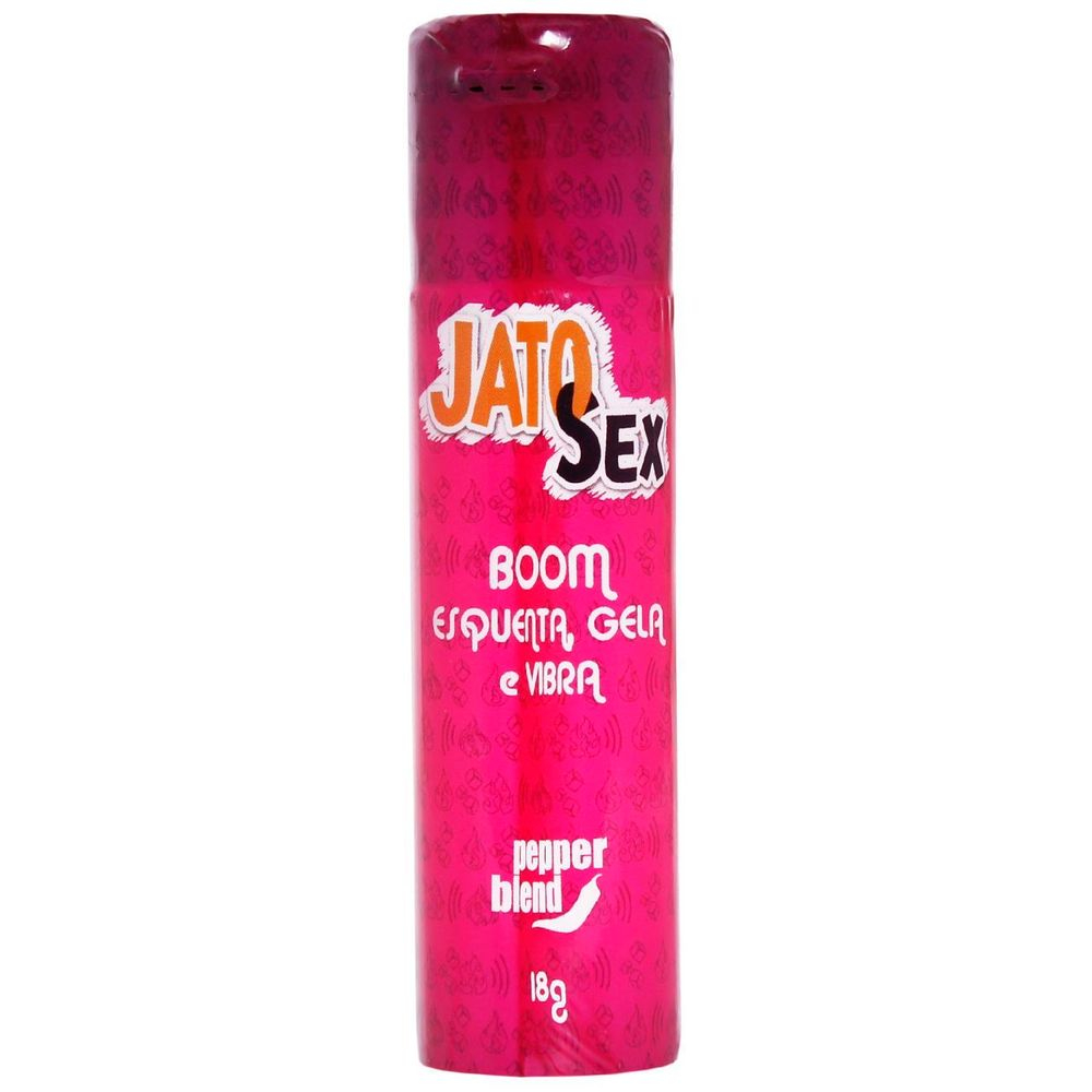 Vibrador L�quido Deslizante Hot Ice Jato Sex Boom Pepper Blend, frasco em tons de rosa e roxo