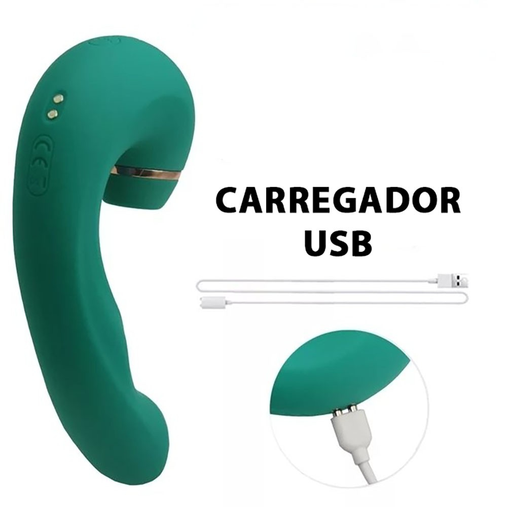 Vibrador Duplo em Silicone Recarreg�vel 5 Pulsa��es 10 Vibra��es e 5 Frequ�ncias Mappy Hour Verde | Foto 04