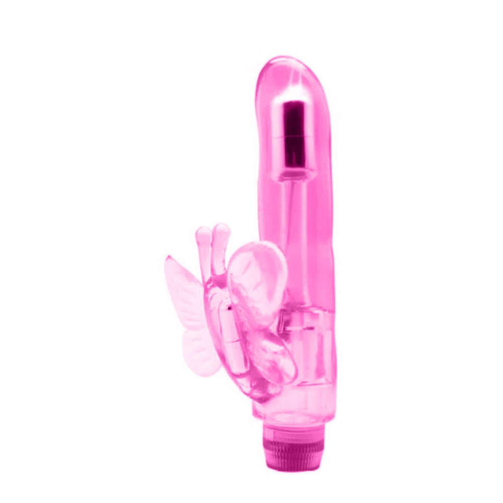 Vibrador Duplo em Jelly Estimulador Formato de Borboleta Multivelocidade Rosa - imagem 2