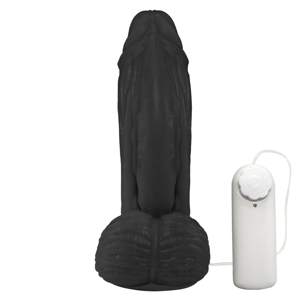 P�nis Large em PVC Flex�vel com Escroto, Vibrador e Ventosa | Vista da base e escroto