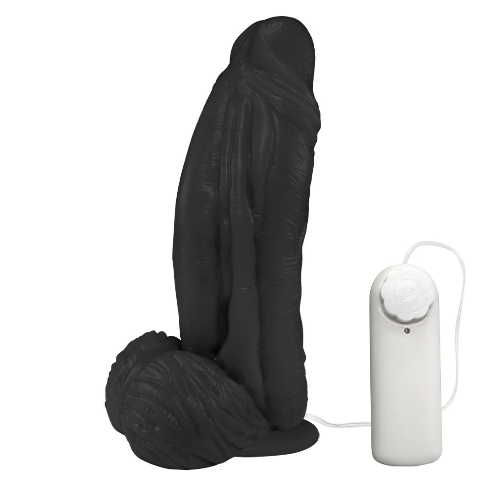 P�nis Large em PVC Flex�vel com Escroto, Vibrador e Ventosa | Vista da lateral