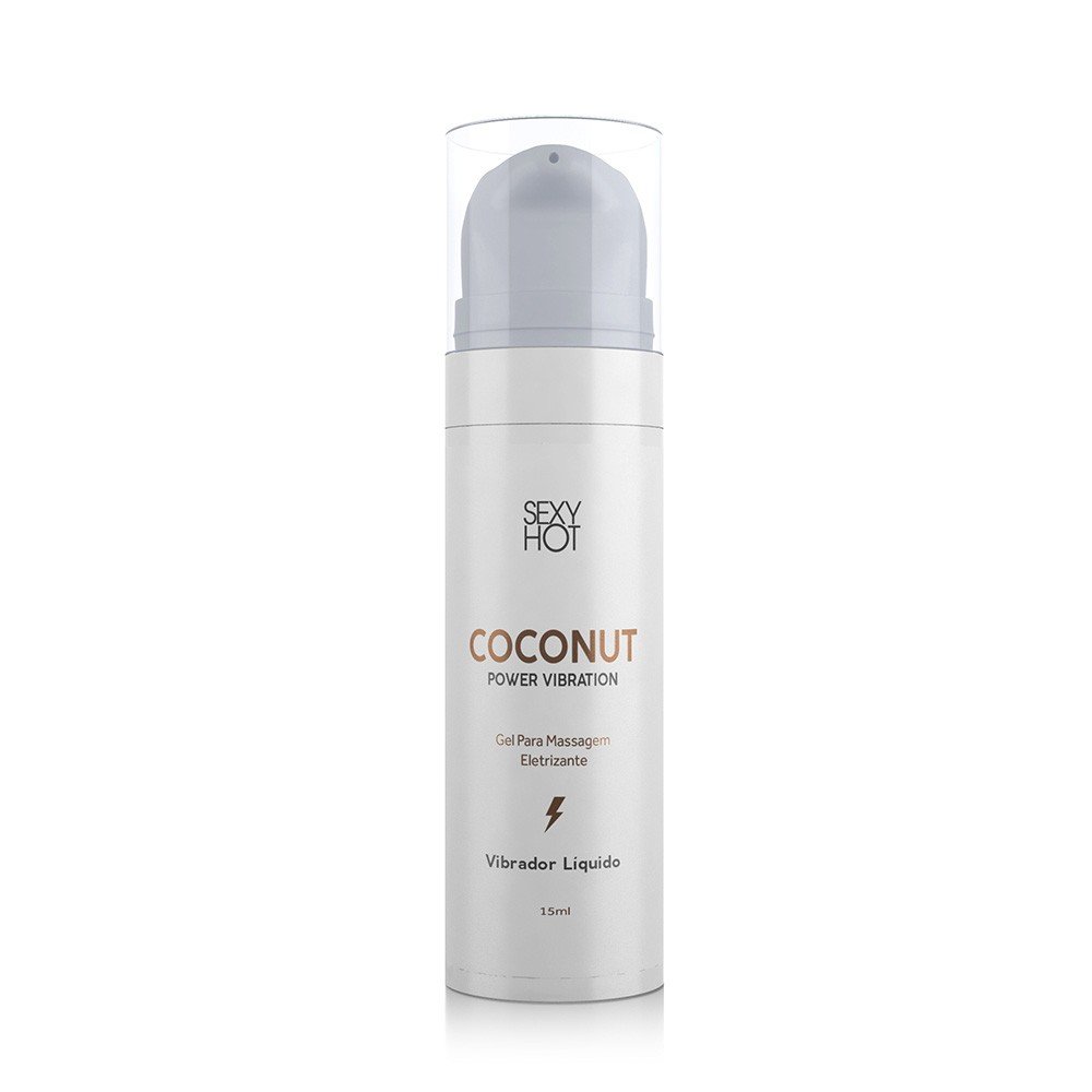 Vibrador L�quido Power Vibration Coconut, frasco de 15ml, com embalagem e design moderno