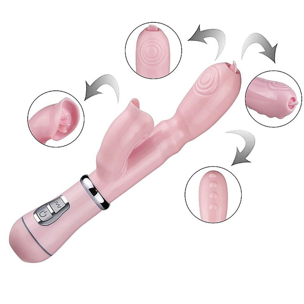 Vibrador Duplo em ABS com L�ngua Estimuladora 12 Vibra��es Rosa | Foto 04